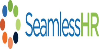 SeamlessHR logo with a circle of multicolored dots to the left of the blue and green wordmark. The wordmark reads 'SeamlessHR' in blue for 'Seamless' and green for 'HR'.